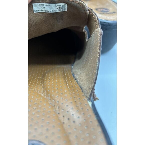 Crocs Brown Leather Mules Slip On Buckle Women’s 8 Comfort Shoes - Picture 5 of 8